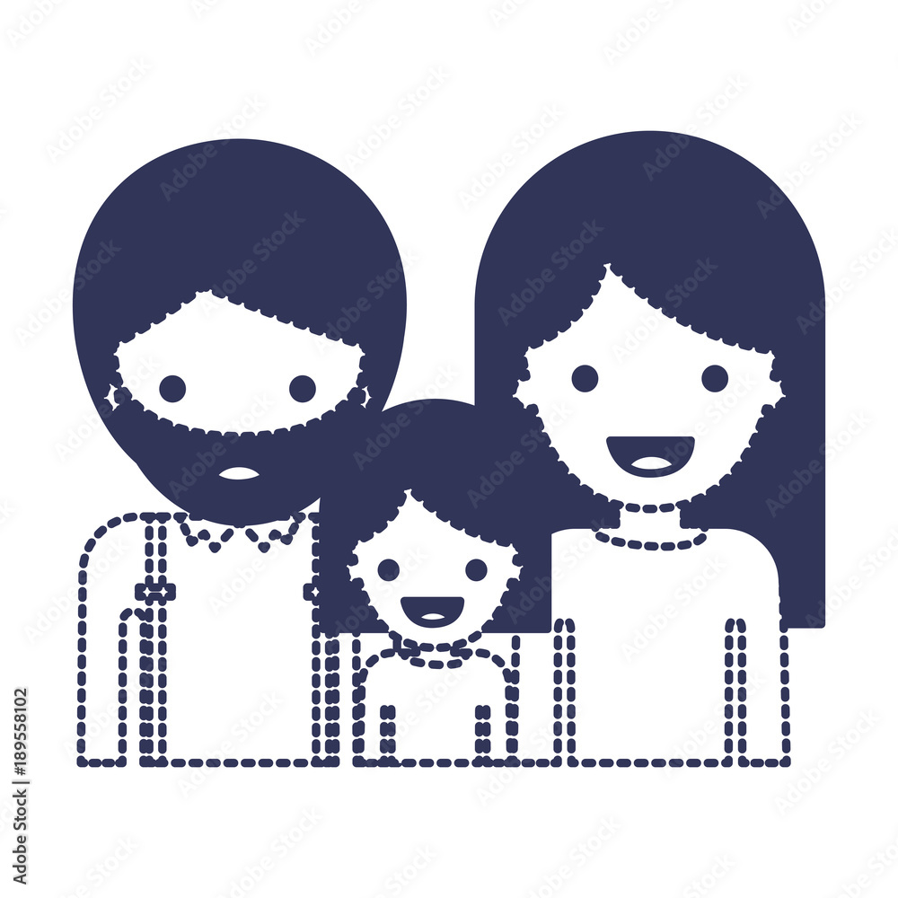 half body people with man with beard and girl and woman with long straight hair in dark blue silhouette and dotted contour vector illustration half body people with man with beard and girl and woman with long straight hair in dark blue silhouette and dotted contour vector illustration