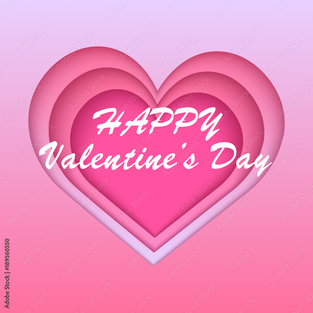 Valentine's greeting card with paper cut out pink heart. Vector
