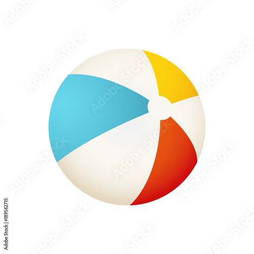 Colorful beach ball vector illustration. White, red, yellow and blue summer ball isolated on white background.