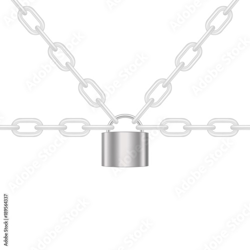 White chains locked by padlock in silver design
