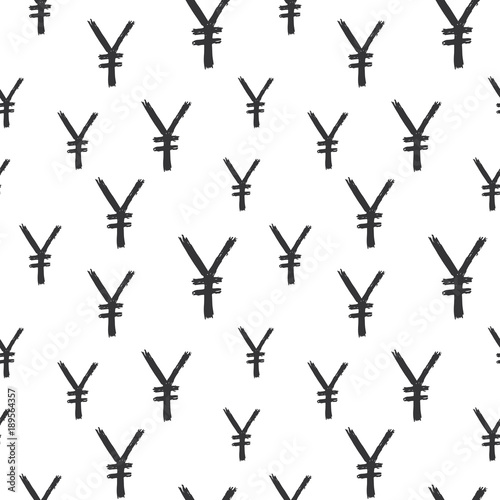 Yen sign icon brush lettering seamless pattern, Grunge calligraphic symbols background, vector illustration © saint_antonio