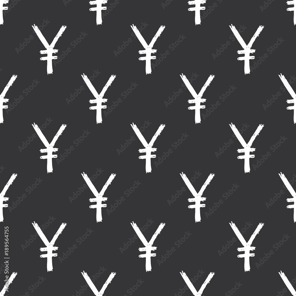Yen sign icon brush lettering seamless pattern, Grunge calligraphic symbols background, vector illustration Yen sign icon brush lettering seamless pattern, Grunge calligraphic symbols background, vector illustration