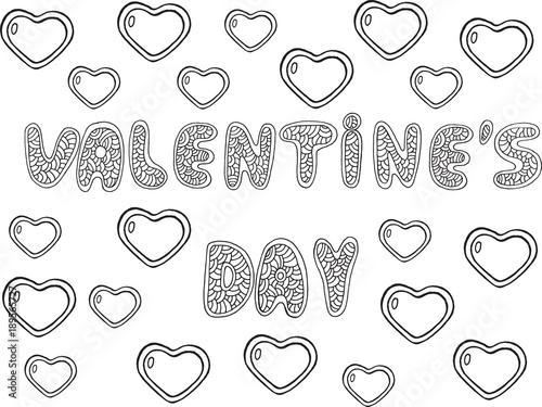 Valentine s Day - word lettering coloring page. Doodle cartoon h