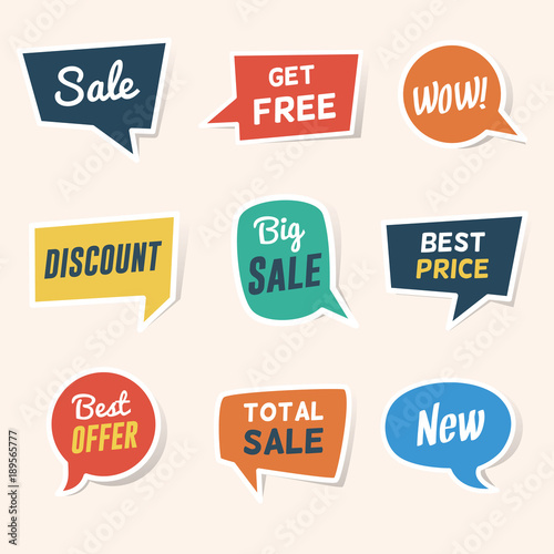 Set of Sale, Discount and Offers Paper Speech Bubble Banners