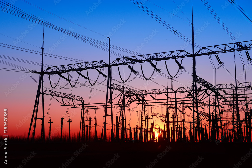 The power supply facilities of contour in the evening