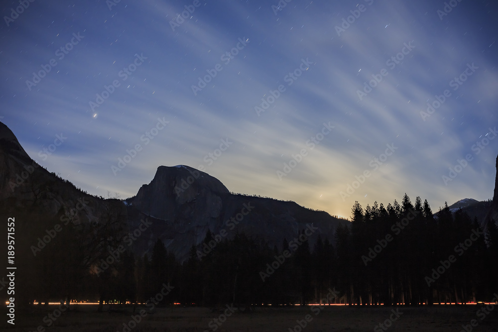 Night view of the famous Half Dome