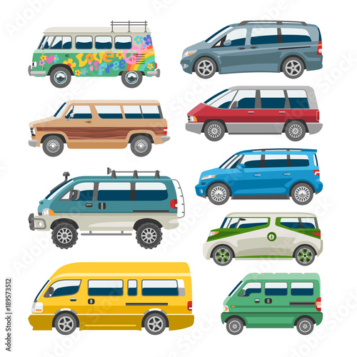 Minivan car vector van auto vehicle family minibus vehicle and automobile banner isolated citycar on white background illustration