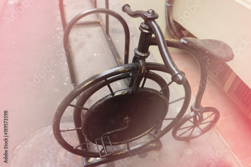 Wooden model of a two-wheeled bicycle