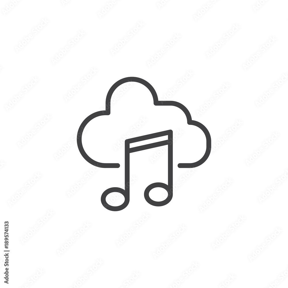 Music stream icon line cloud. Isolated symbol online education