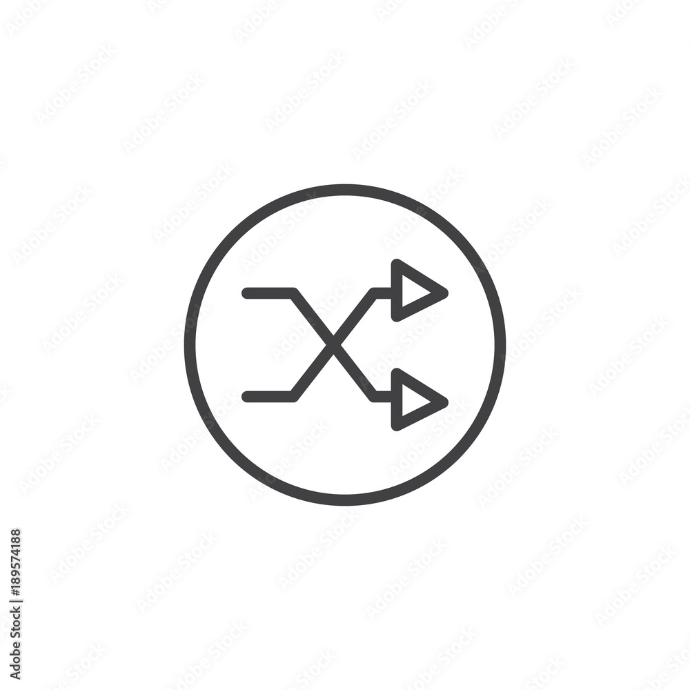Shuffle button line icon, outline vector sign, linear style pictogram isolated on white. Crossed arrows couple Symbol, logo illustration. Editable stroke Shuffle button line icon, outline vector sign, linear style pictogram isolated on white. Crossed arrows couple Symbol, logo illustration. Editable stroke