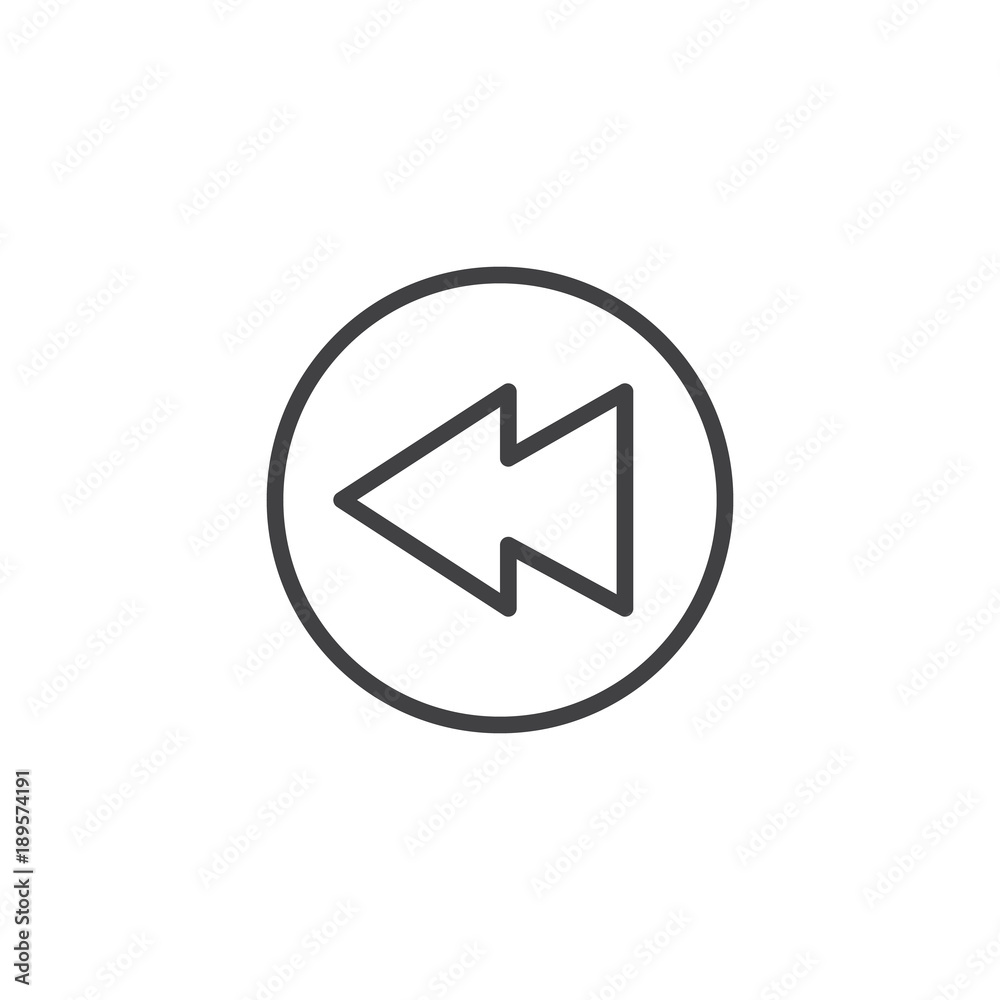 Rewind button line icon, outline vector sign, linear style pictogram isolated on white. Symbol, logo illustration. Editable stroke Rewind button line icon, outline vector sign, linear style pictogram isolated on white. Symbol, logo illustration. Editable stroke