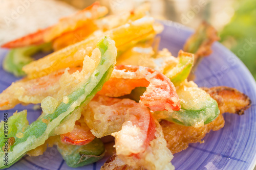 Japanese tempura with fresh vegetables deep fried .Japanese cuisine.