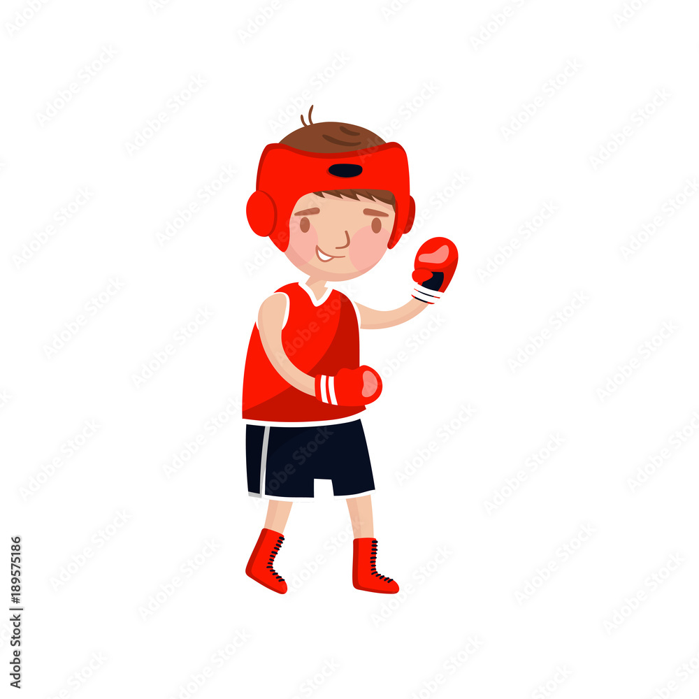 Little boy boxer in red uniform and boxing gloves, kids physical ...