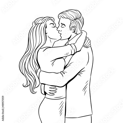 Kissing couple coloring book vector