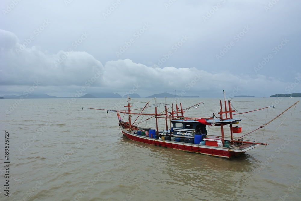 Long tail boats, Tropical beach, Andaman Sea