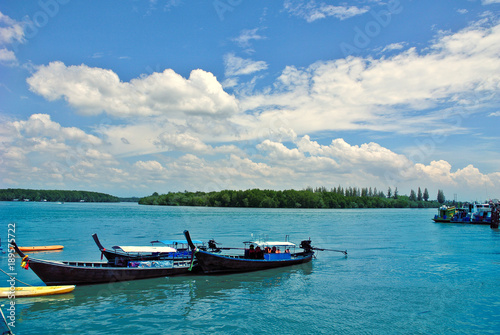 Long tail boats, Tropical beach, Andaman Sea