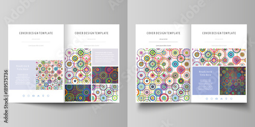 Business templates for bi fold brochure  magazine  flyer  report. Cover design template  abstract vector layout in A4 size. Bright color background in minimalist style made from colorful circles.