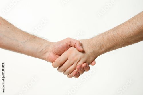handshake of two men. hands without clothes.