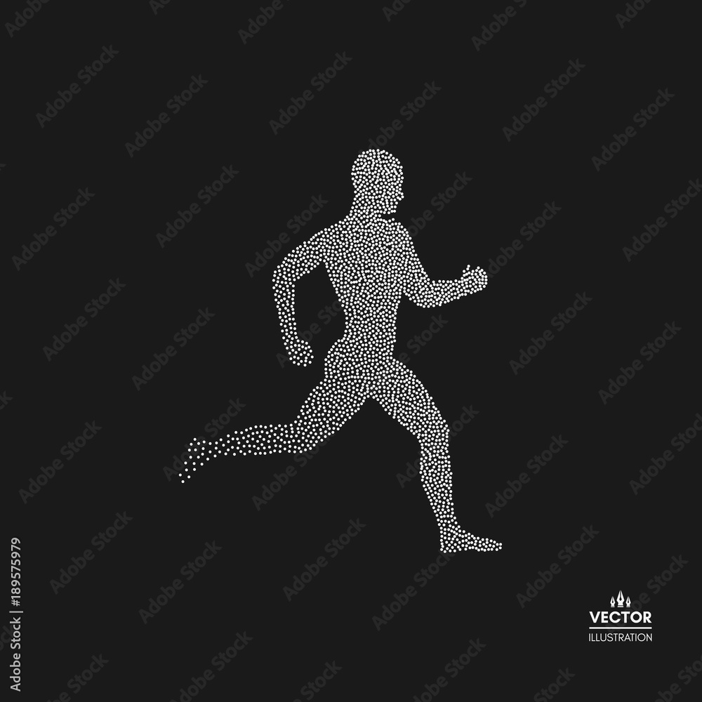 Running man. Design for sport, business, science and technology. Dotted silhouette of person. Vector illustration. Running man. Design for sport, business, science and technology. Dotted silhouette of person. Vector illustration.