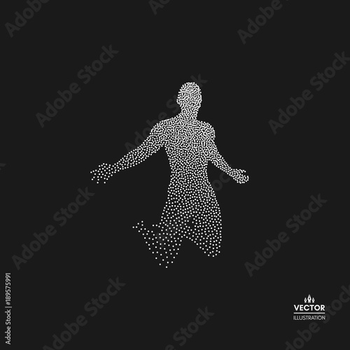 Man who prays. Dotted silhouette of person. Vector illustration.
