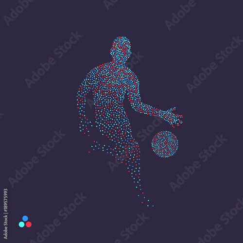 Basketball player with ball. Dotted silhouette of person. Vector illustration.