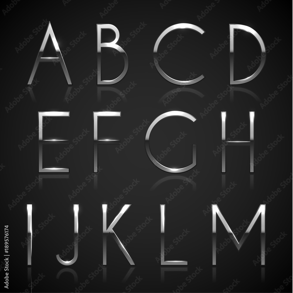 Metallic silver alphabet letters collection Stock Vector | Adobe Stock