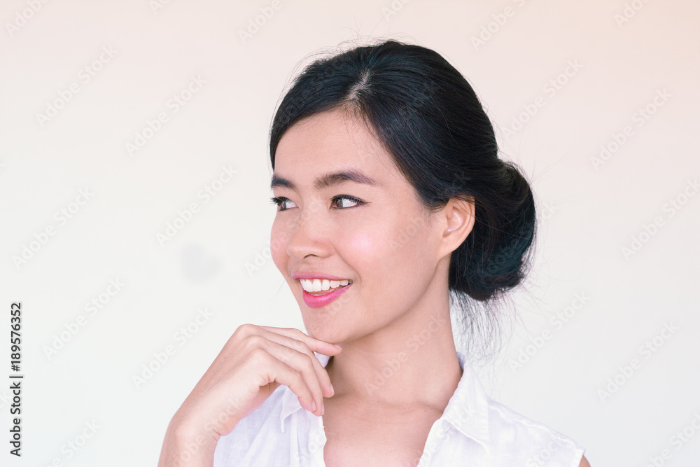 Beauty Skincare concept- Head Shot portrait of Young Asian woman wearing white shirt Beauty Skincare concept- Head Shot portrait of Young Asian woman wearing white shirt