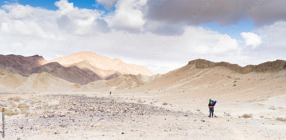 Trekking in Negev dramatic stone desert, Israel Trekking in Negev dramatic stone desert, Israel