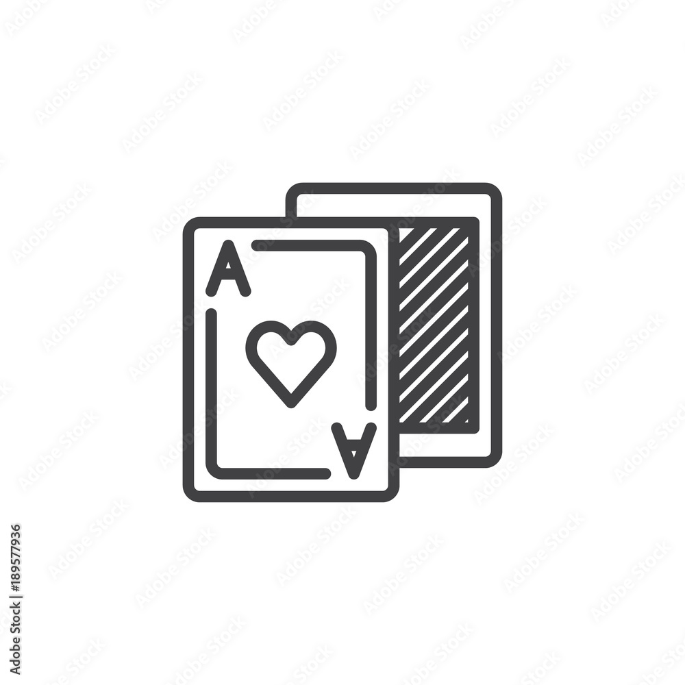 Playing cards line icon, outline vector sign, linear style pictogram isolated on white. Hearts card symbol, logo illustration. Editable stroke