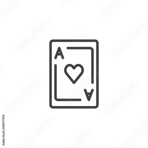 Ace playing card line icon, outline vector sign, linear style pictogram isolated on white. Hearts card symbol, logo illustration. Editable stroke