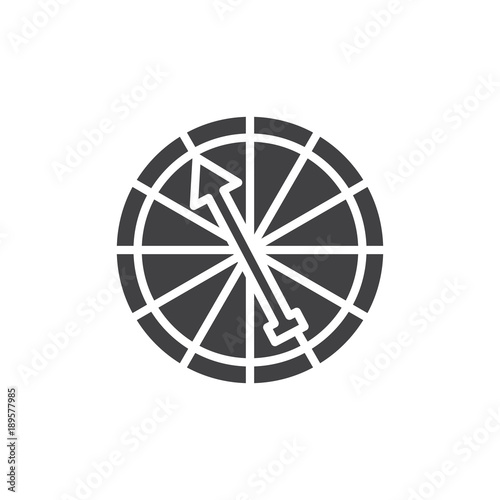 Casino roulette with arrow icon vector, filled flat sign, solid pictogram isolated on white. Symbol, logo illustration.