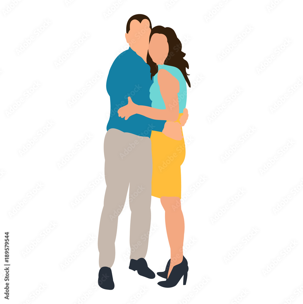 vector, isolated isometric people, guy and girl are hugging vector, isolated isometric people, guy and girl are hugging