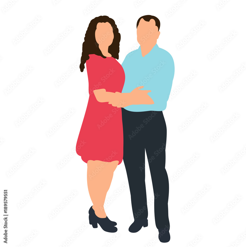  isolated isometric people, guy and girl are hugging