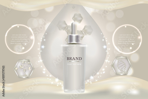 White cosmetic container with advertising background ready to use, luxury skin care ad design. illustration vector.