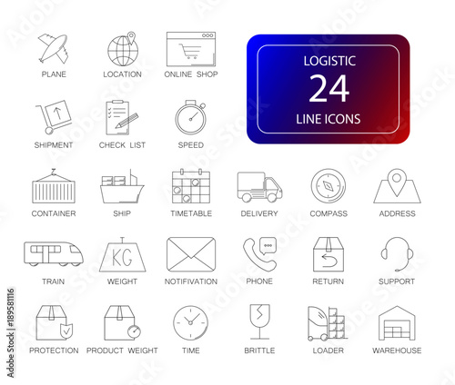 Line icons set. Logistic pack. Vector illustration