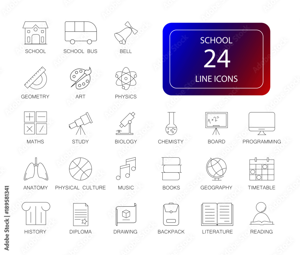 Line icons set. School pack. Vector illustration