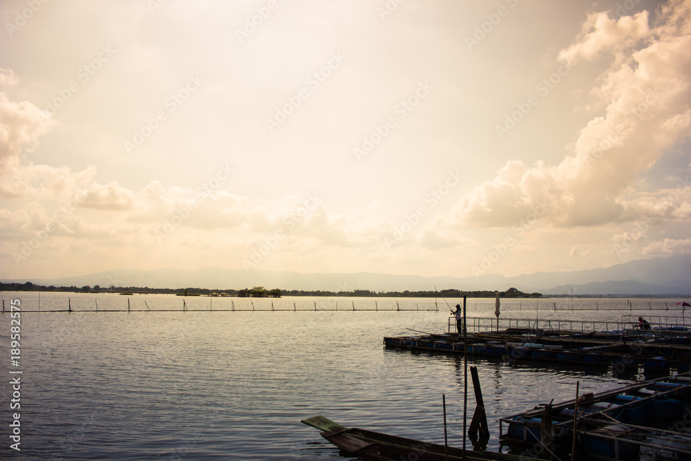 port in phayao Lake with yellow light