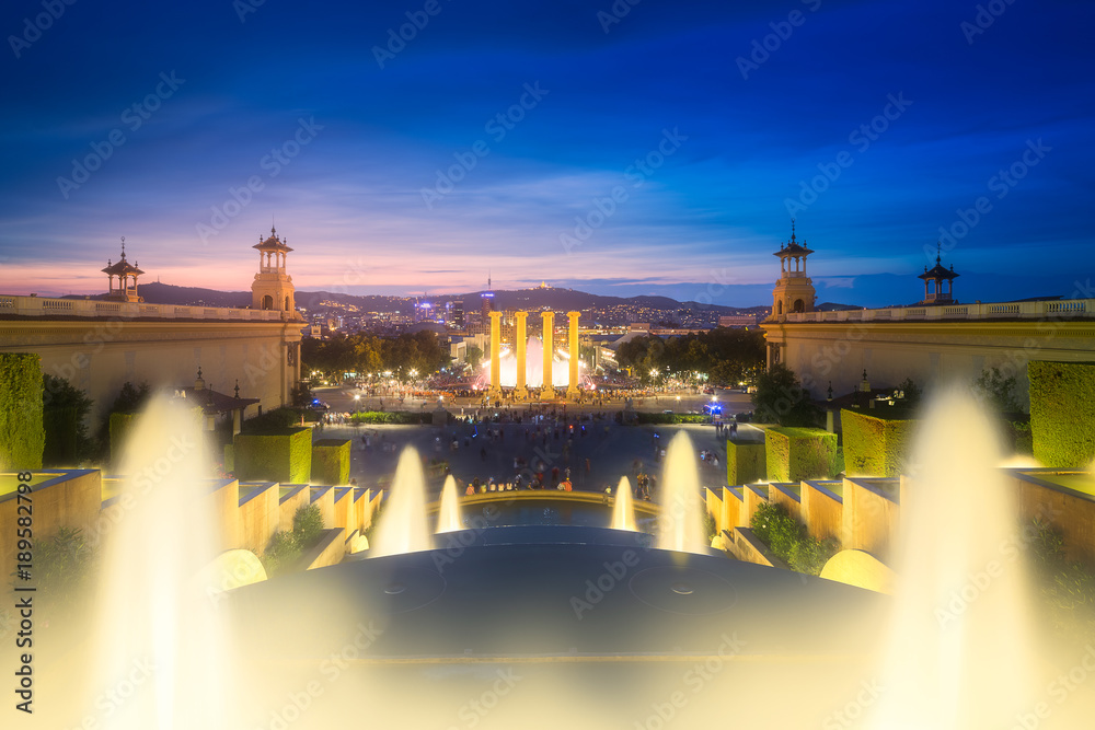 Night view of Magic Fountain in Barcelona