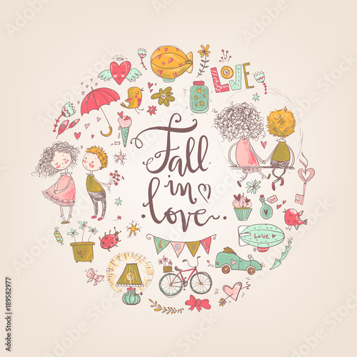 Cute fall in love illustration. Nice romantic isolated elements.