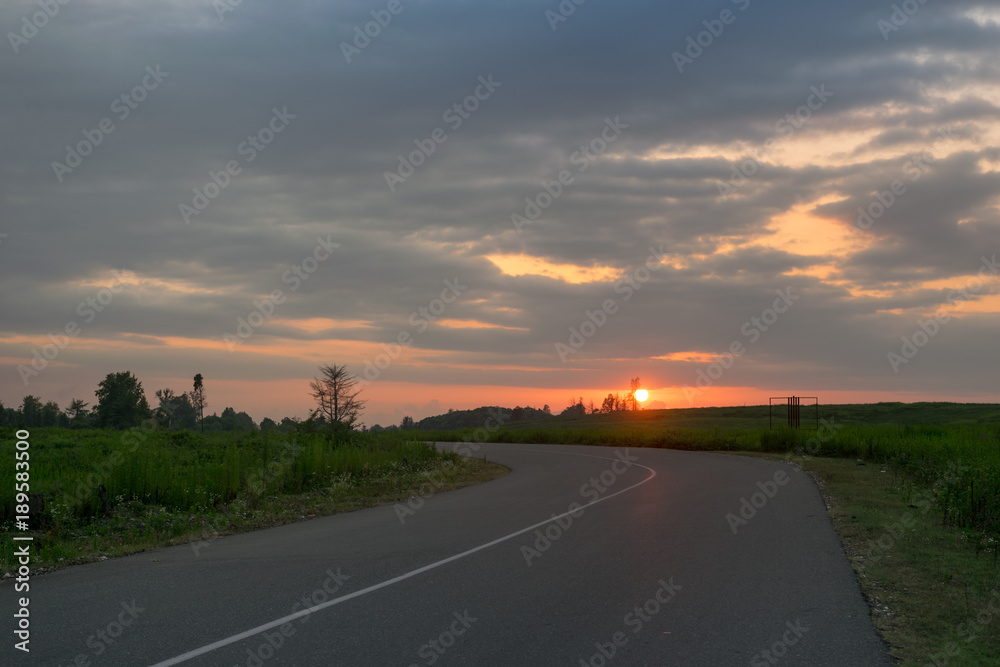 Country road on sunset, Abkhazia