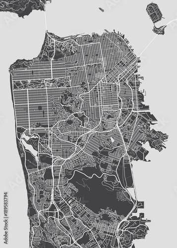 Fototapeta Plan miasta San Francisco, szczegółowa mapa wektorowa