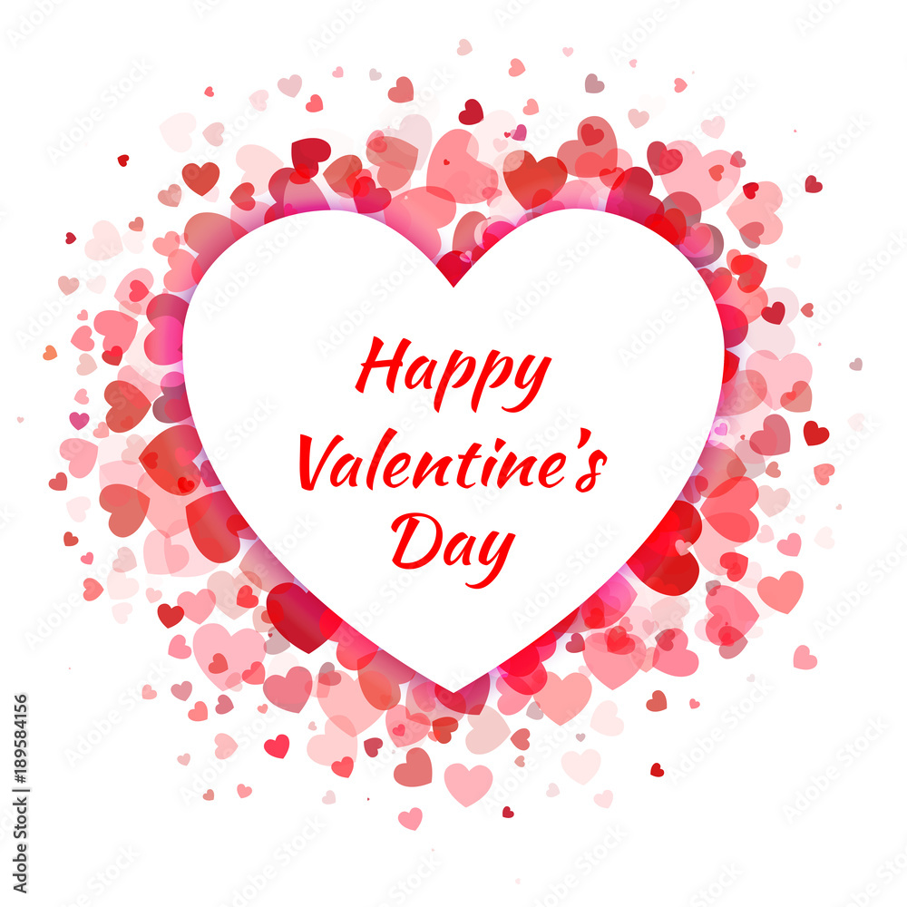 Valentines Day card design with gentle red and pink hearts isolated on white background. Love vector illustration Valentine's Day EPS10.