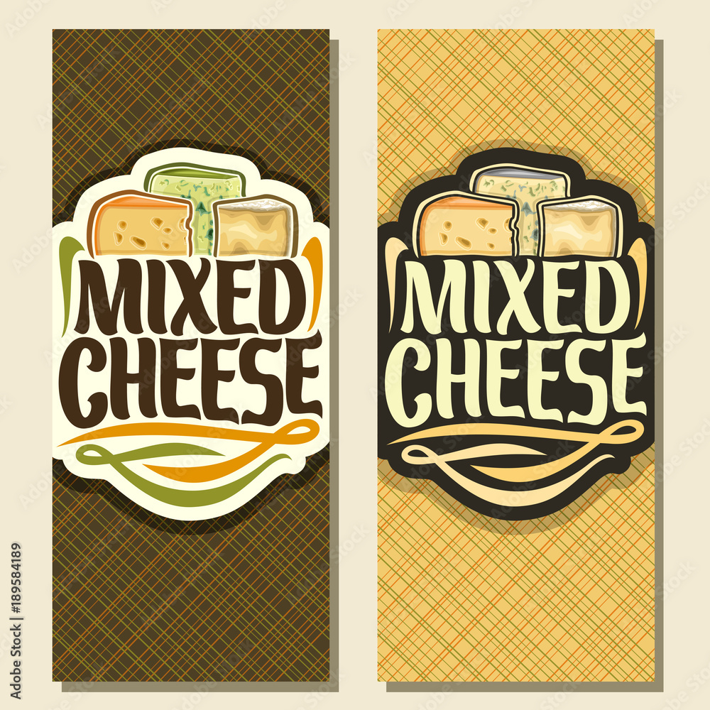 Vector vertical banners for Cheese, on label slices of dutch maasdam