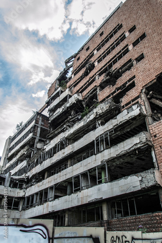 Belgrade, Serbia September 08, 2014: Damaged building after bombing