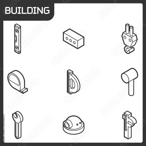 Building outline isometric icons