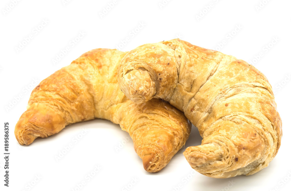 Fresh croissant isolated on a white background closeup of file with Clipping Path .