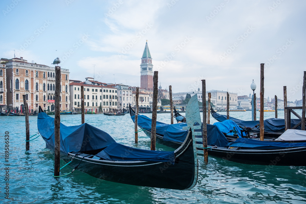 Venetian Gondolas over the Grand Canal in Venice, Italy