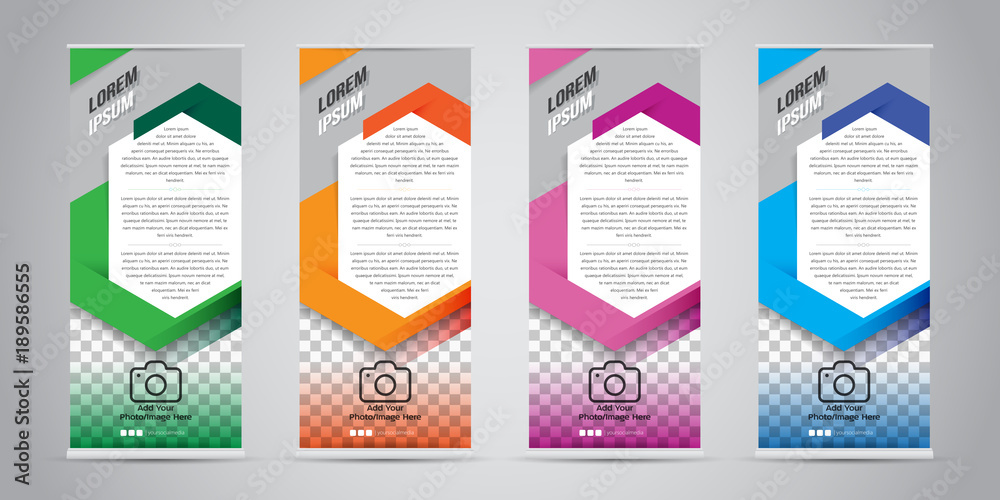 Set of Business Roll Up Banner with 4 Variant Colors. Vector Illustrations.