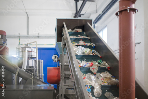 production line for the processing of plastic waste in the factory