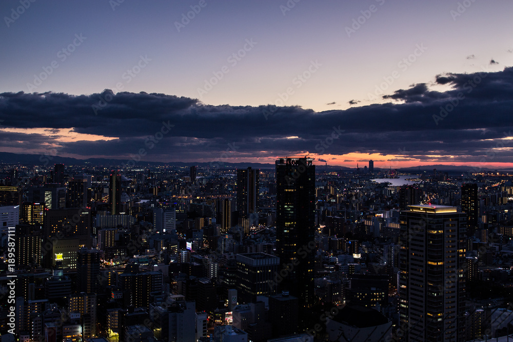 Osaka City at the time of sunset viewed from Umeda Sky Building